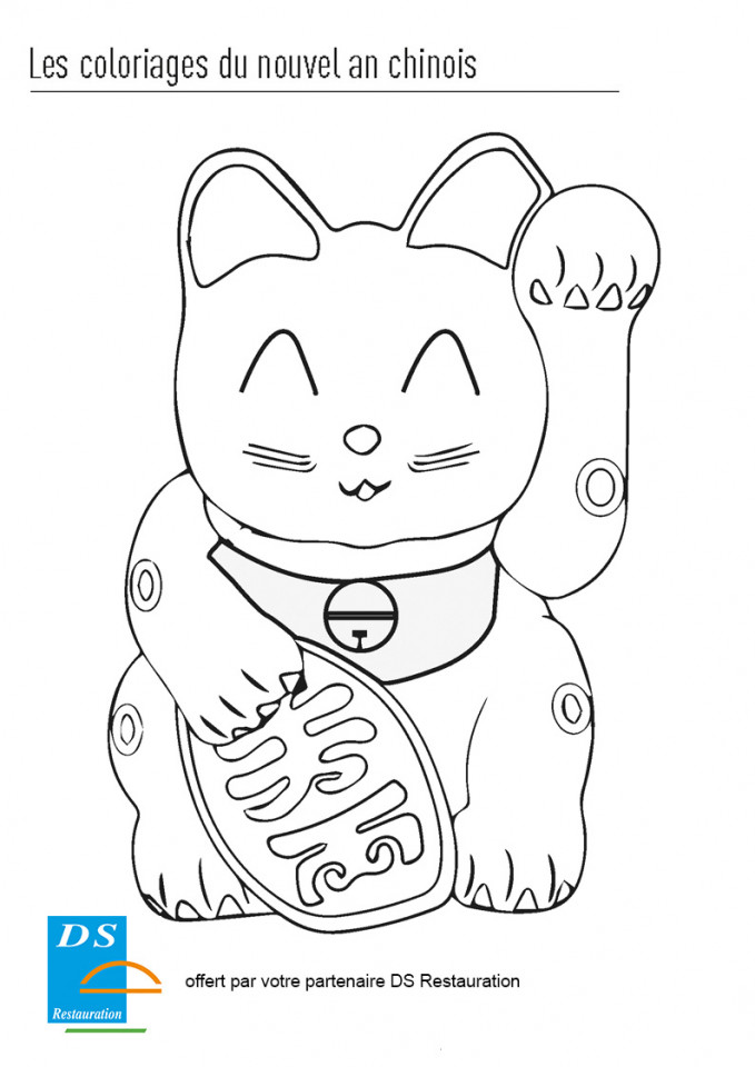coloriage nouvel an chinois chat